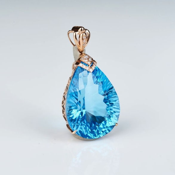 14k Gold 20.2 Ct Natural Topaz & Diamond Pendant( Without Chain ) - 7
