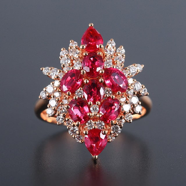 14k Gold 2.78 Ctw Natural Ruby & Diamond Ring: Ref:231160027 // gold content:14k gold // ring size:7. 25us // // main gemstone:ruby // shape:multiple // carat weight:2. 15ct // color:red // treatment:natural // // adjacent gemstone 2 : diamond // 