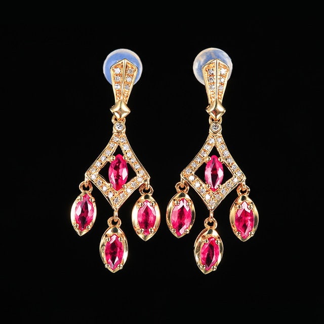 14k Gold 0.95 Ct Natural Ruby & Diamond Earrings (1 of 6)