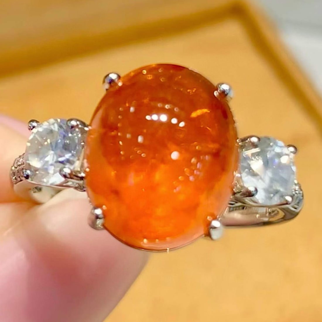 14k Gold 8.2 Ctw Natural Spessartine & Diamond Ring - 2