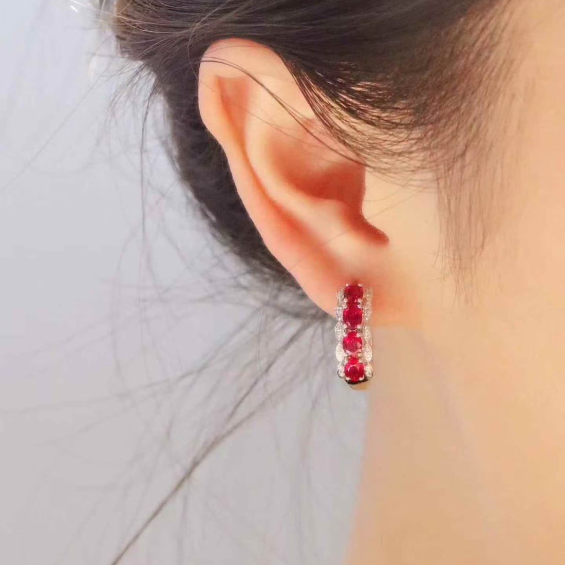 14k Gold 2.40 Ctw Natural Ruby & Diamond Earrings - 3