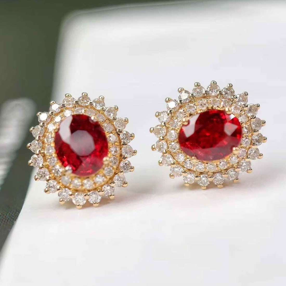 14k Gold 1.80 Ctw Natural Ruby & Diamond Earrings - 2