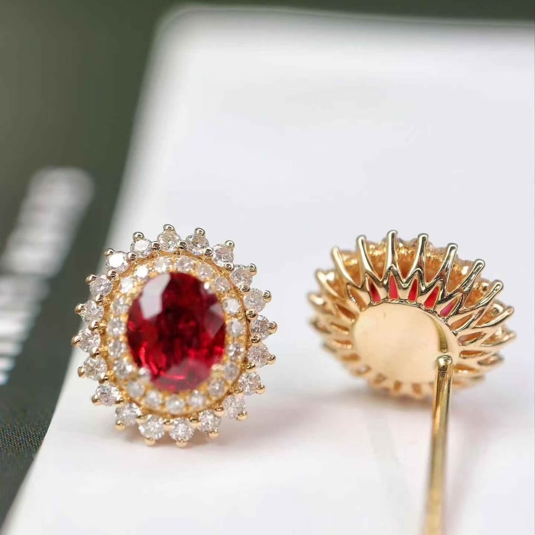 14k Gold 1.80 Ctw Natural Ruby & Diamond Earrings - 3