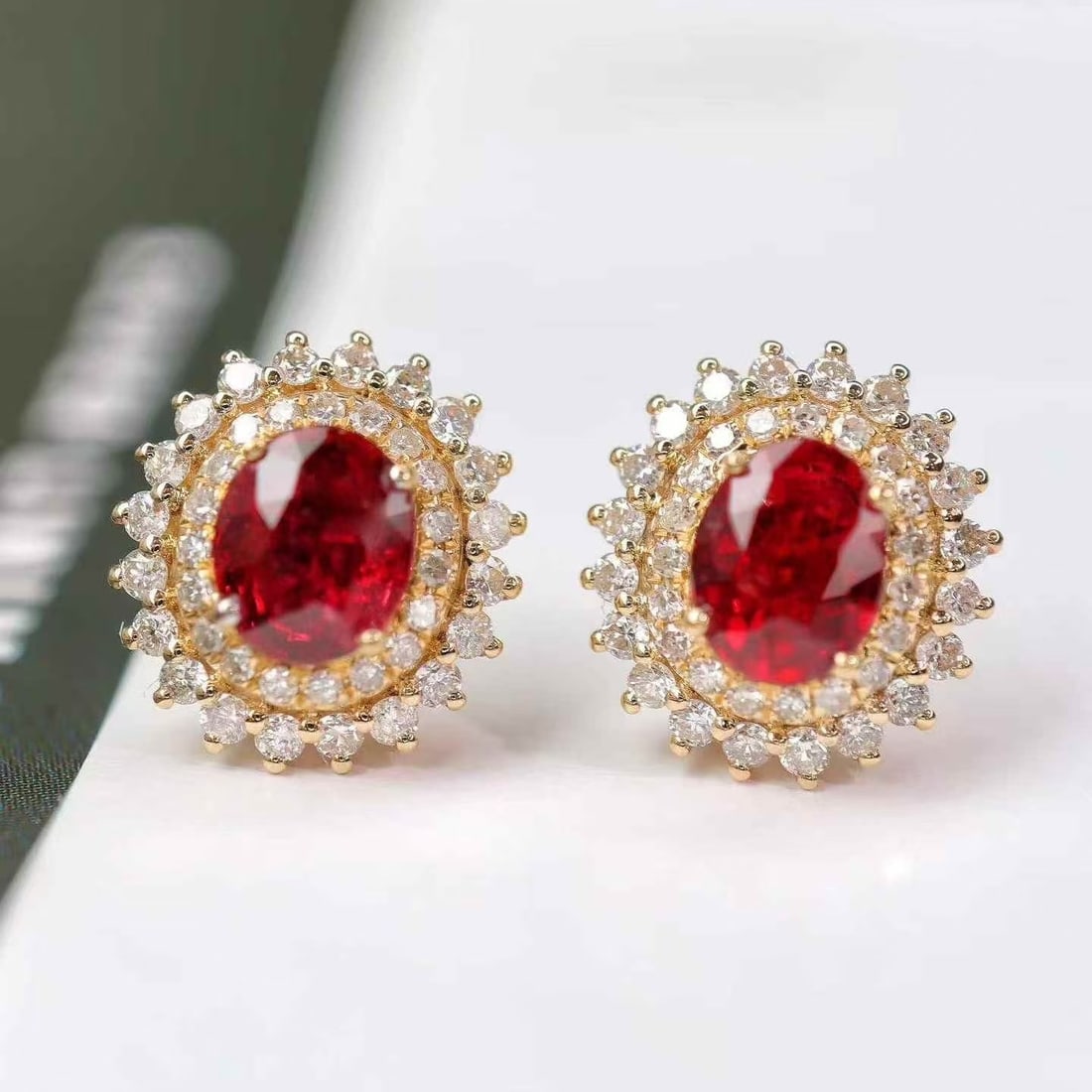 14k Gold 1.80 Ctw Natural Ruby & Diamond Earrings - 4