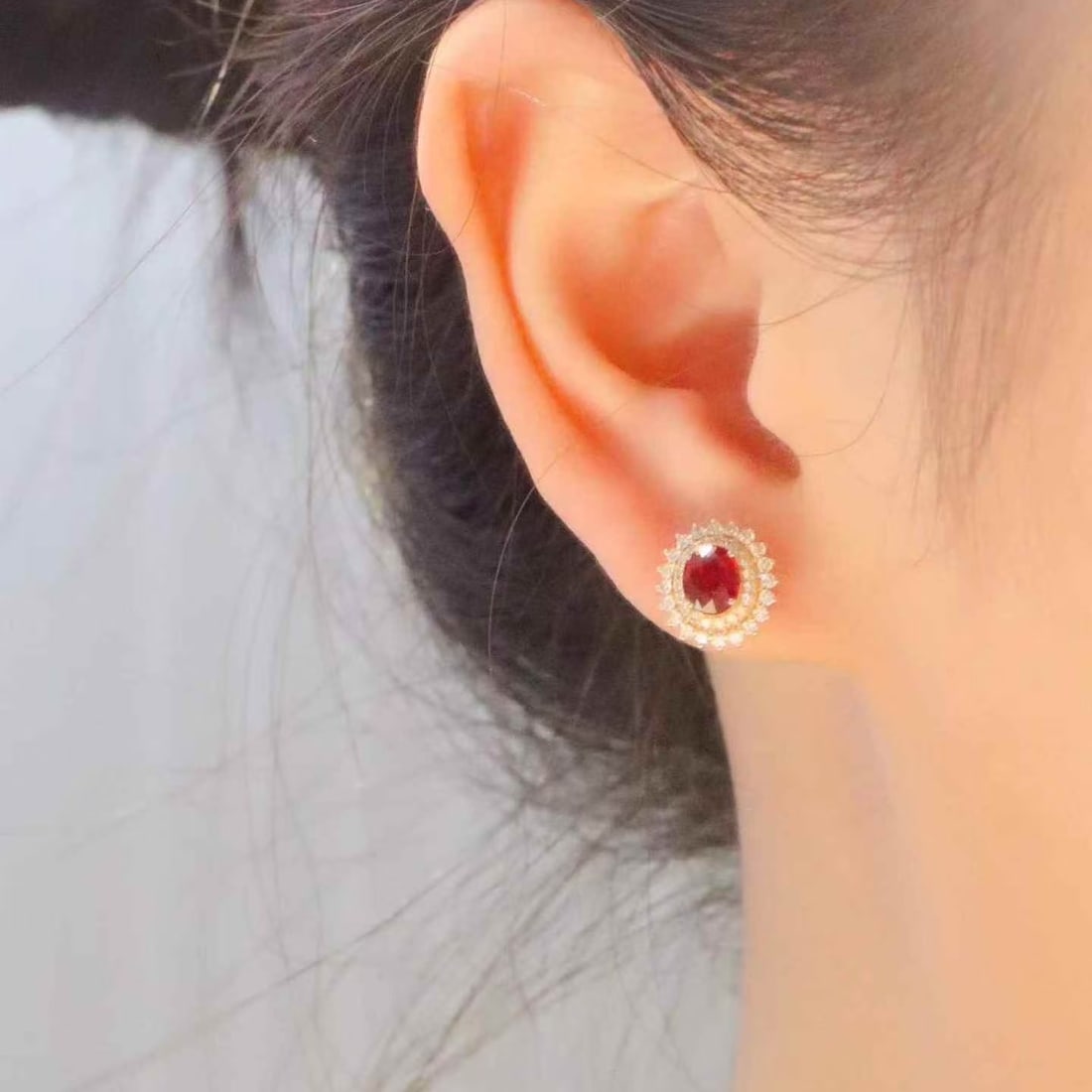 14k Gold 1.80 Ctw Natural Ruby & Diamond Earrings - 5
