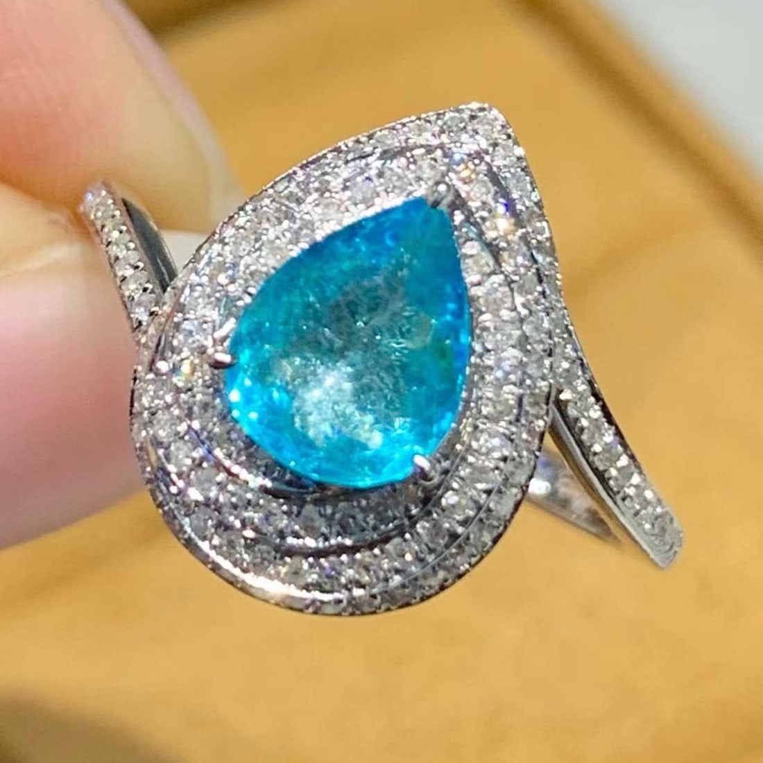14k Gold 1.05 Ct Natural Paraiba Tourmaline & Diamond Ring - 2