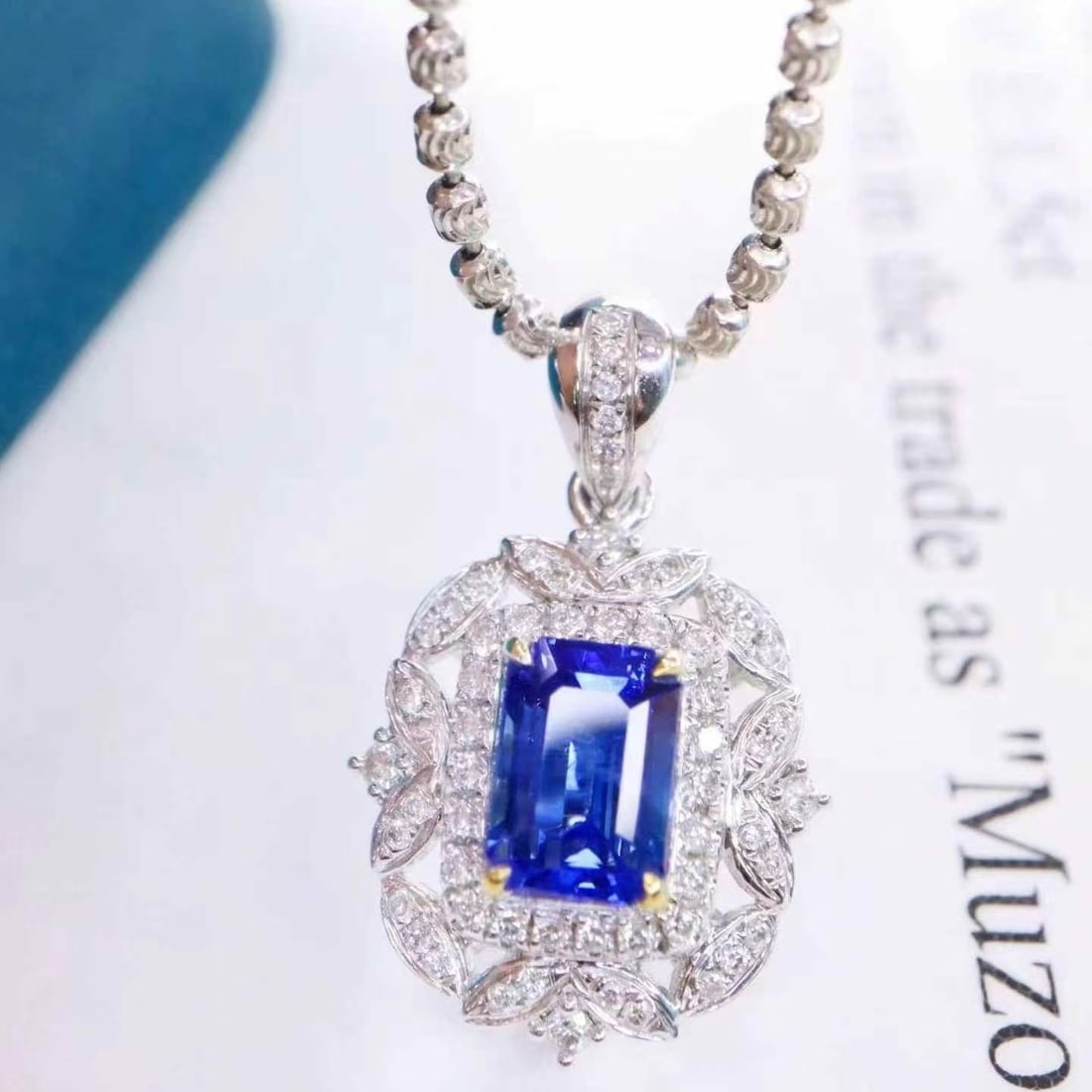 14k Gold 1.67 Ctw Natural Sapphire & Diamond Pendant( Without Chain ): Ref:231160124 // gold content:14k gold // main gemstone:sapphire // shape:octagonal // carat weight:1. 42ct // color:blue // treatment:natural // // adjacent gemstone 2 : diamond // shape:round // car