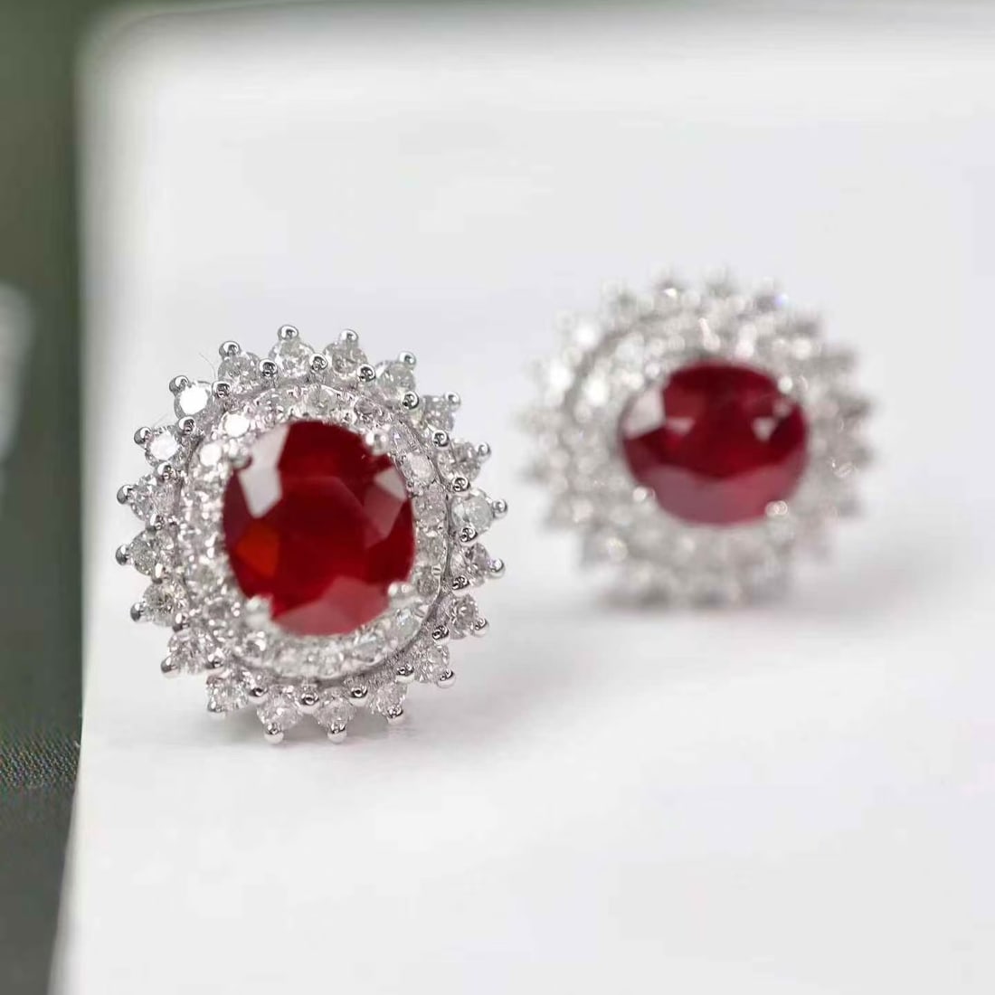 14k Gold 1.90 Ctw Natural Ruby & Diamond Earrings - 2