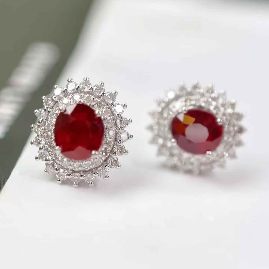 14k Gold 1.90 Ctw Natural Ruby & Diamond Earrings - 3