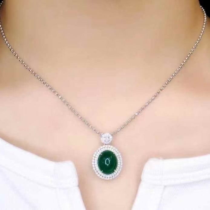 14k Gold 5.38 Ctw Vivid Green Natural Emerald & Diamond Pendant( Without Chain ) - 4