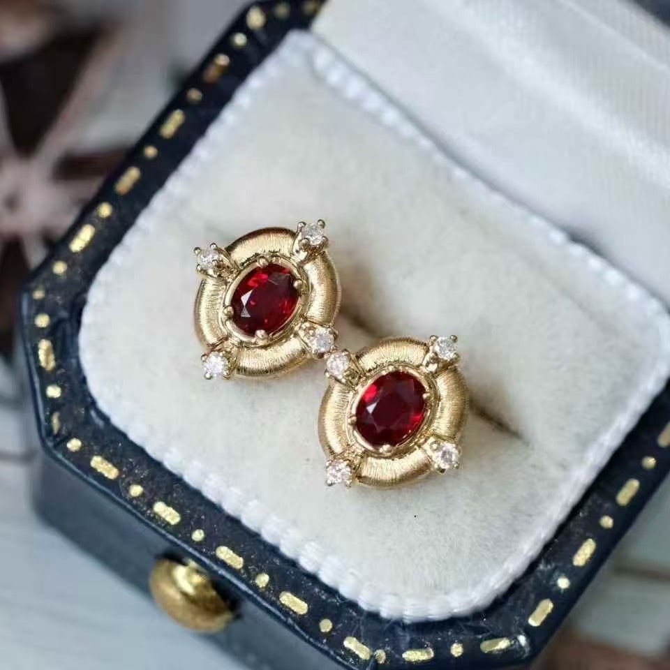 14k Gold 0.46 Ctw Vivid Red Natural Ruby & Diamond Earrings - 4
