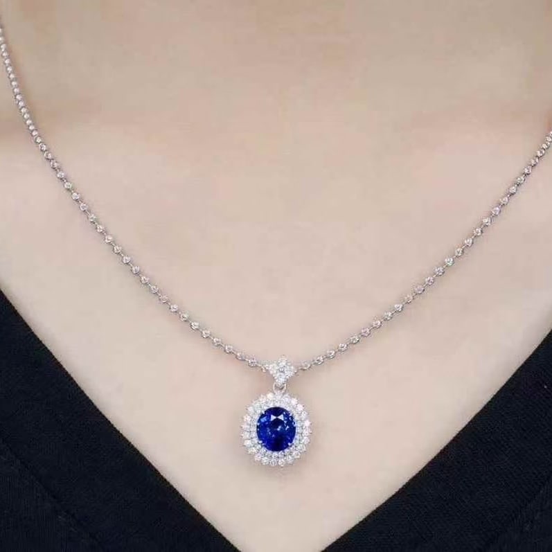 14k Gold 2.20 Ctw Natural Sapphire & Diamond Pendant( Without Chain ) - 3