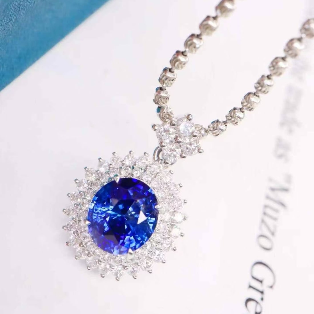 14k Gold 2.20 Ctw Natural Sapphire & Diamond Pendant( Without Chain ) - 4