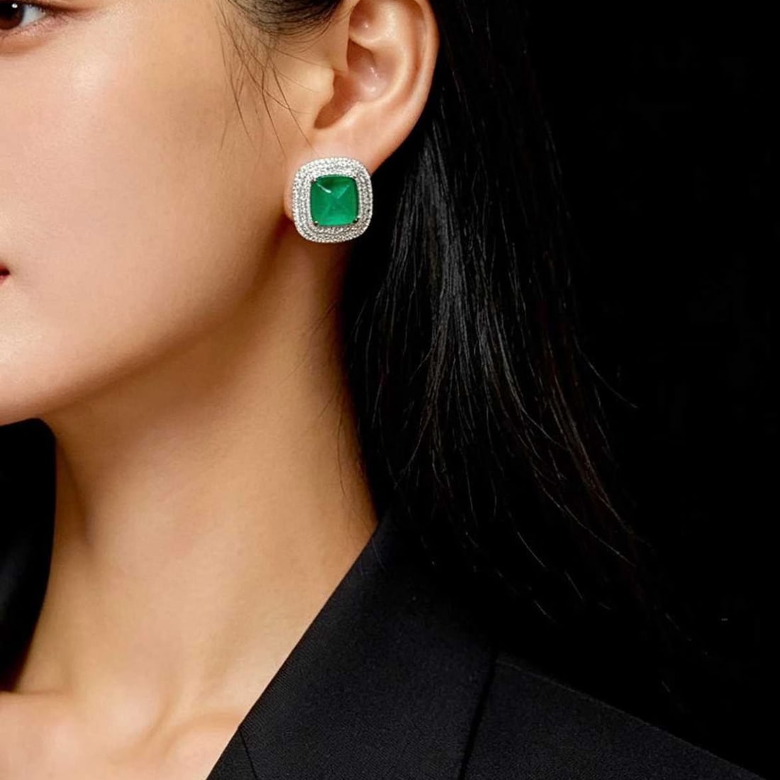 14k Gold 6.5 Ct Natural Emerald & Diamond Earrings - 4