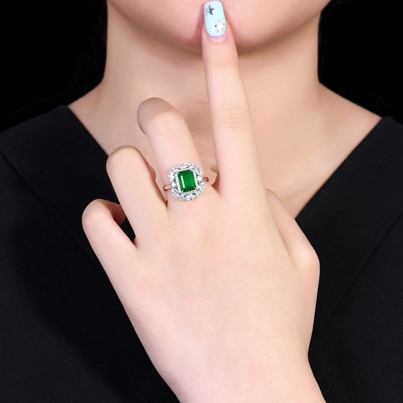14k Gold 3.70 Ctw Vivid Green Natural Emerald & Sapphire Ring - 6