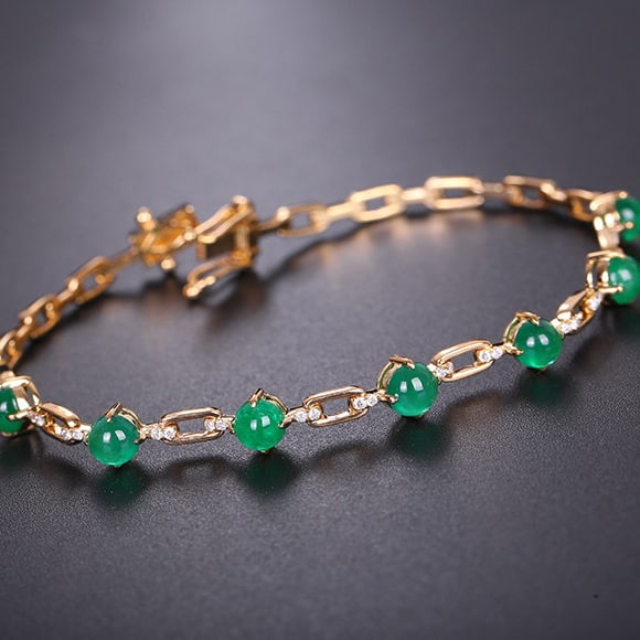 14k Gold 3.35 Ctw Natural Emerald & Diamond Bracelet - 2