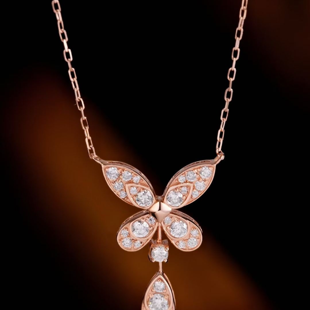 14k Gold 0.48 Ct Natural H Diamond & Butterfly Necklace (1 of 7)