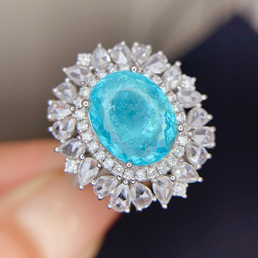14k Gold 2.83 Ct Natural Paraiba Tourmaline & Diamond Ring/pendant( Without Chain ) - 2