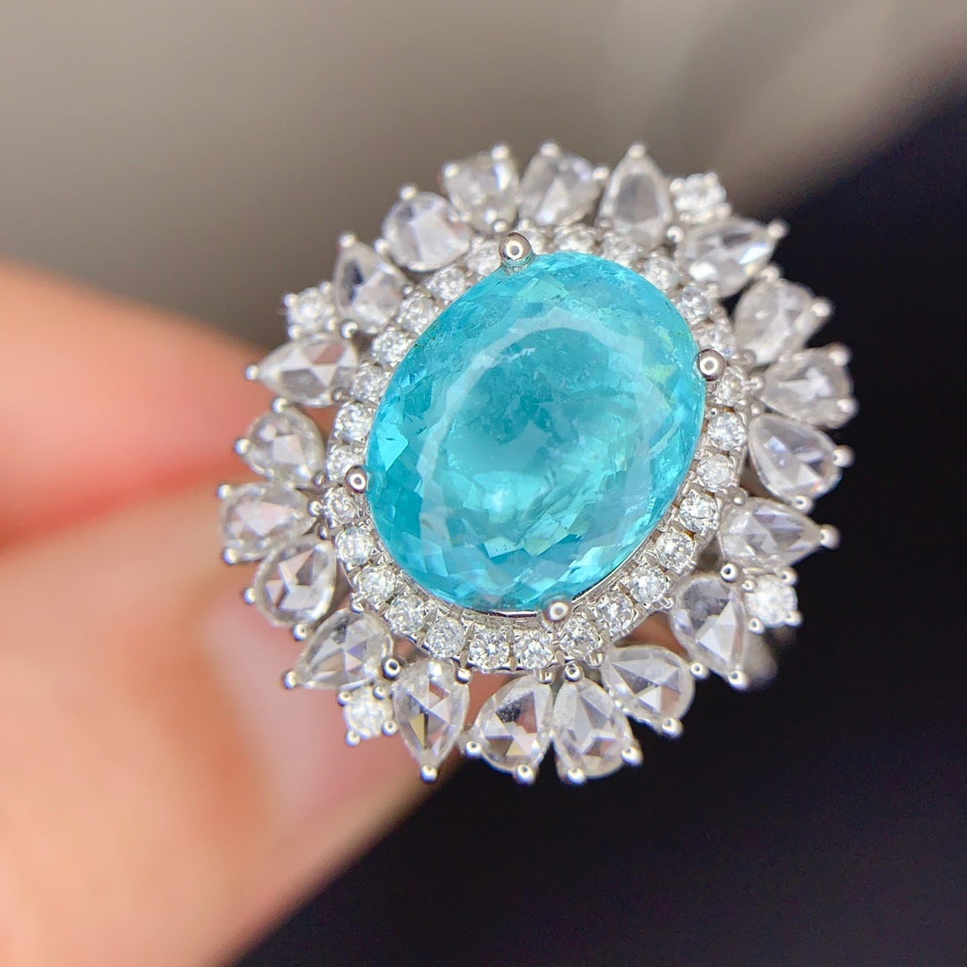 14k Gold 2.83 Ct Natural Paraiba Tourmaline & Diamond Ring/pendant( Without Chain ) - 3