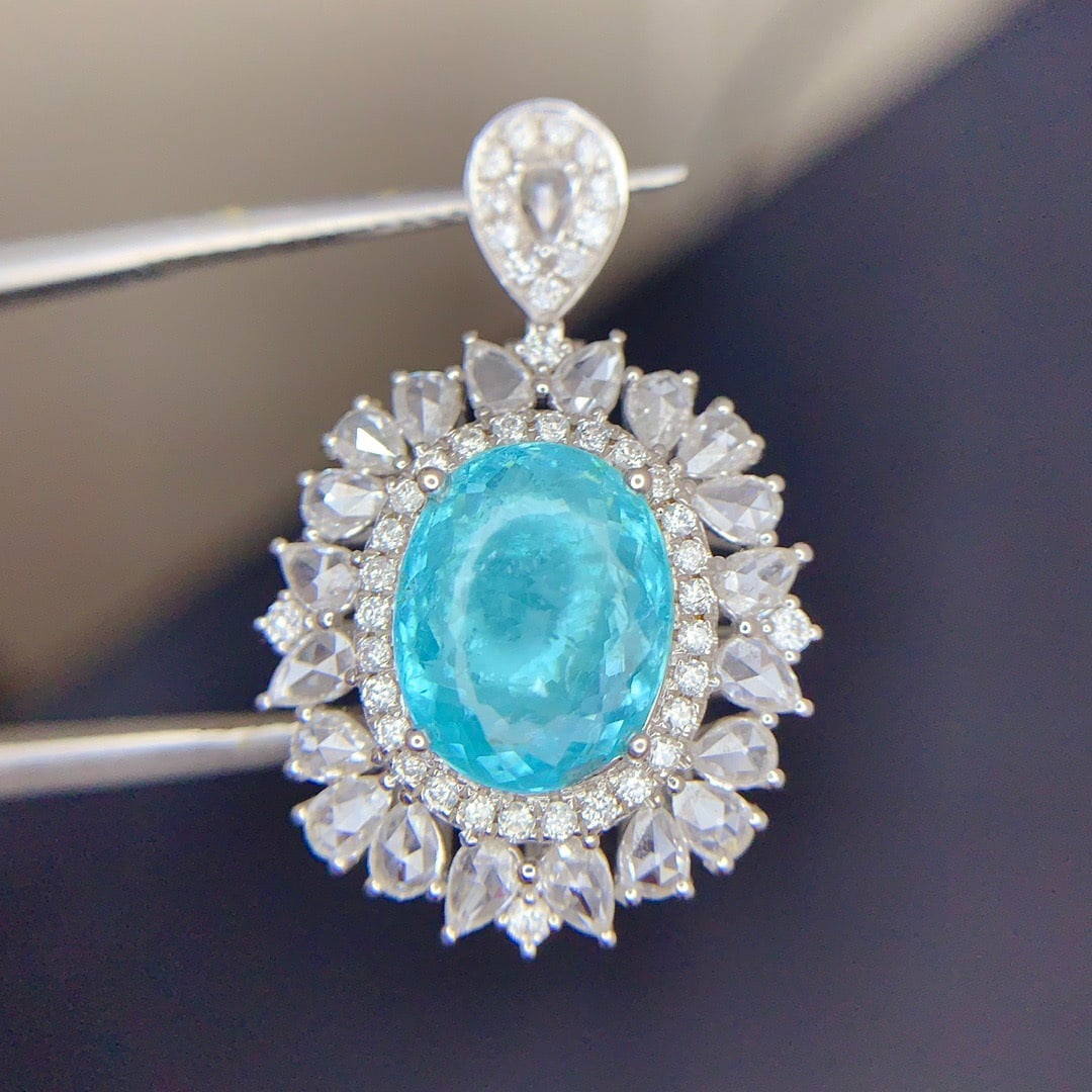 14k Gold 2.83 Ct Natural Paraiba Tourmaline & Diamond Ring/pendant( Without Chain ) - 4