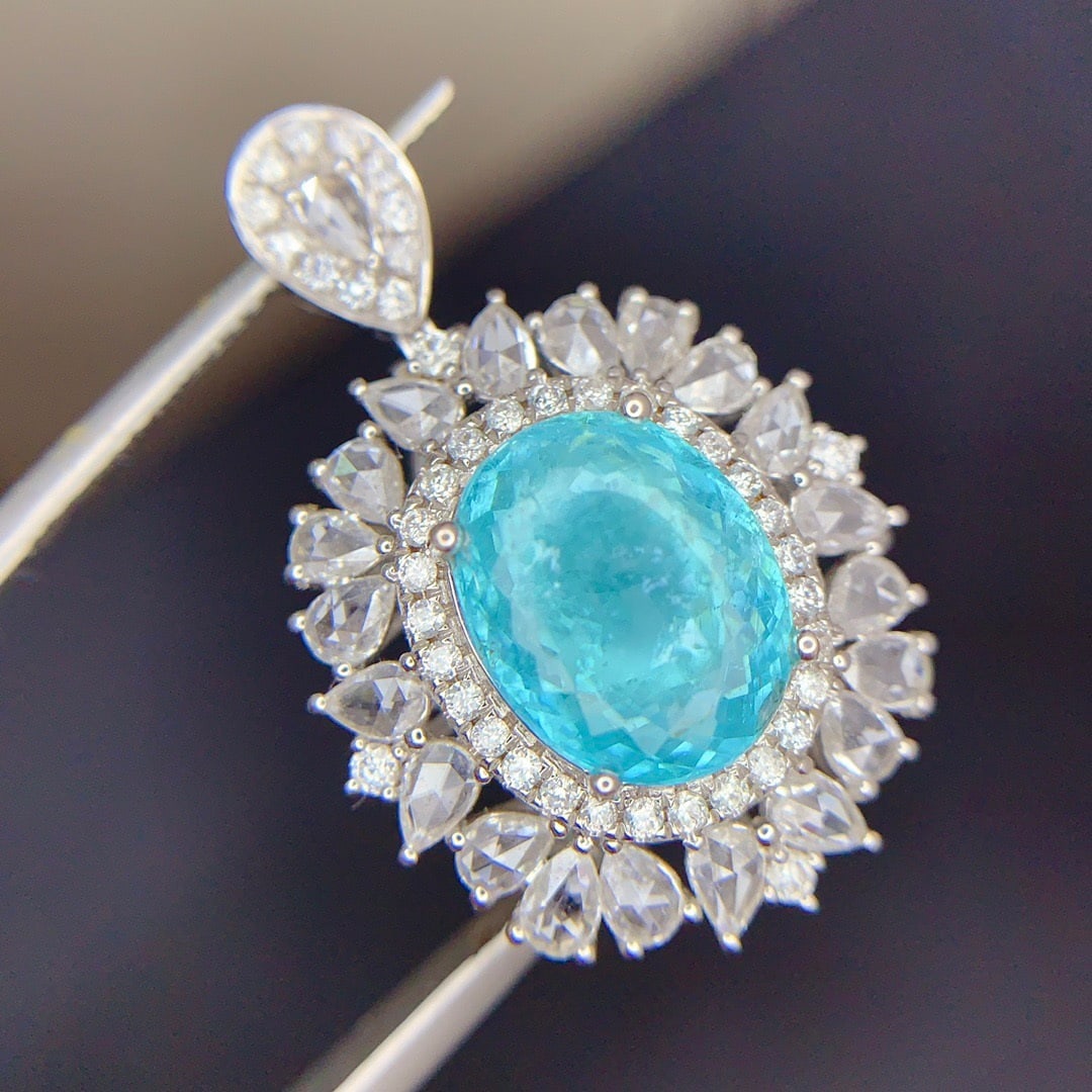 14k Gold 2.83 Ct Natural Paraiba Tourmaline & Diamond Ring/pendant( Without Chain ) - 5