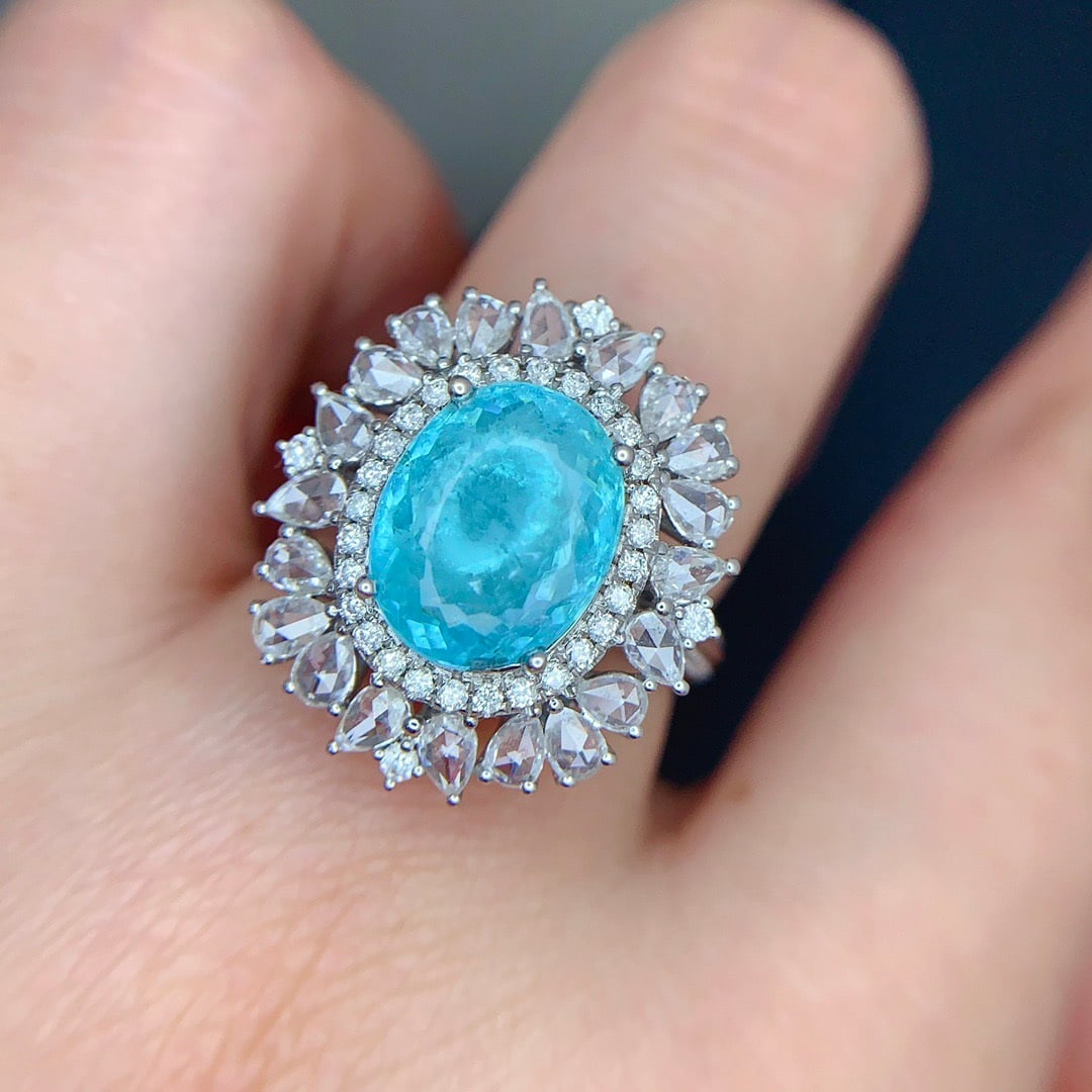 14k Gold 2.83 Ct Natural Paraiba Tourmaline & Diamond Ring/pendant( Without Chain ) - 6