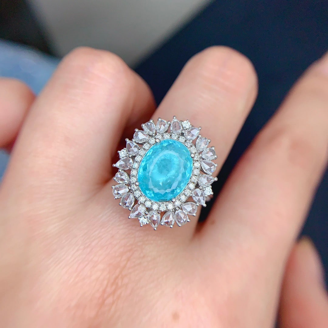 14k Gold 2.83 Ct Natural Paraiba Tourmaline & Diamond Ring/pendant( Without Chain ) - 7