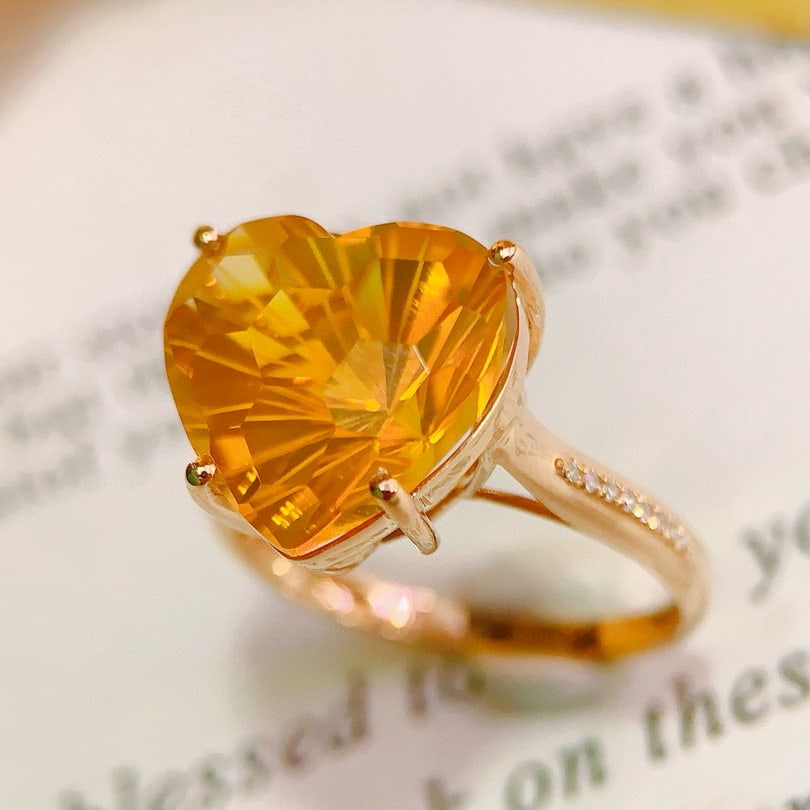 14k Gold 6.60 Ctw Natural Citrine & Diamond Ring - 5