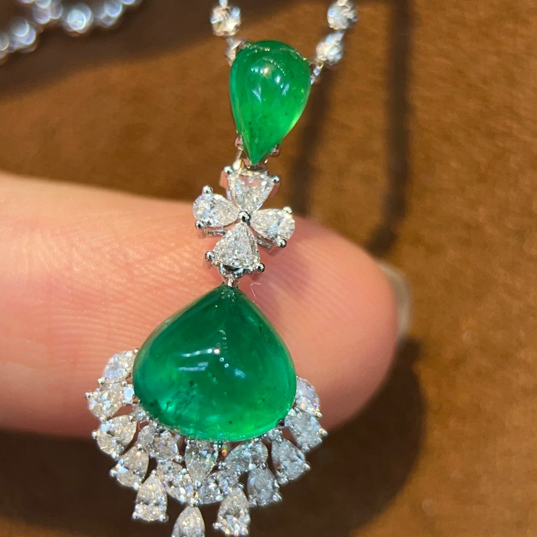 14k Gold 3.72 Ctw Natural Emerald & Diamond Pendant( Without Chain ) - 2