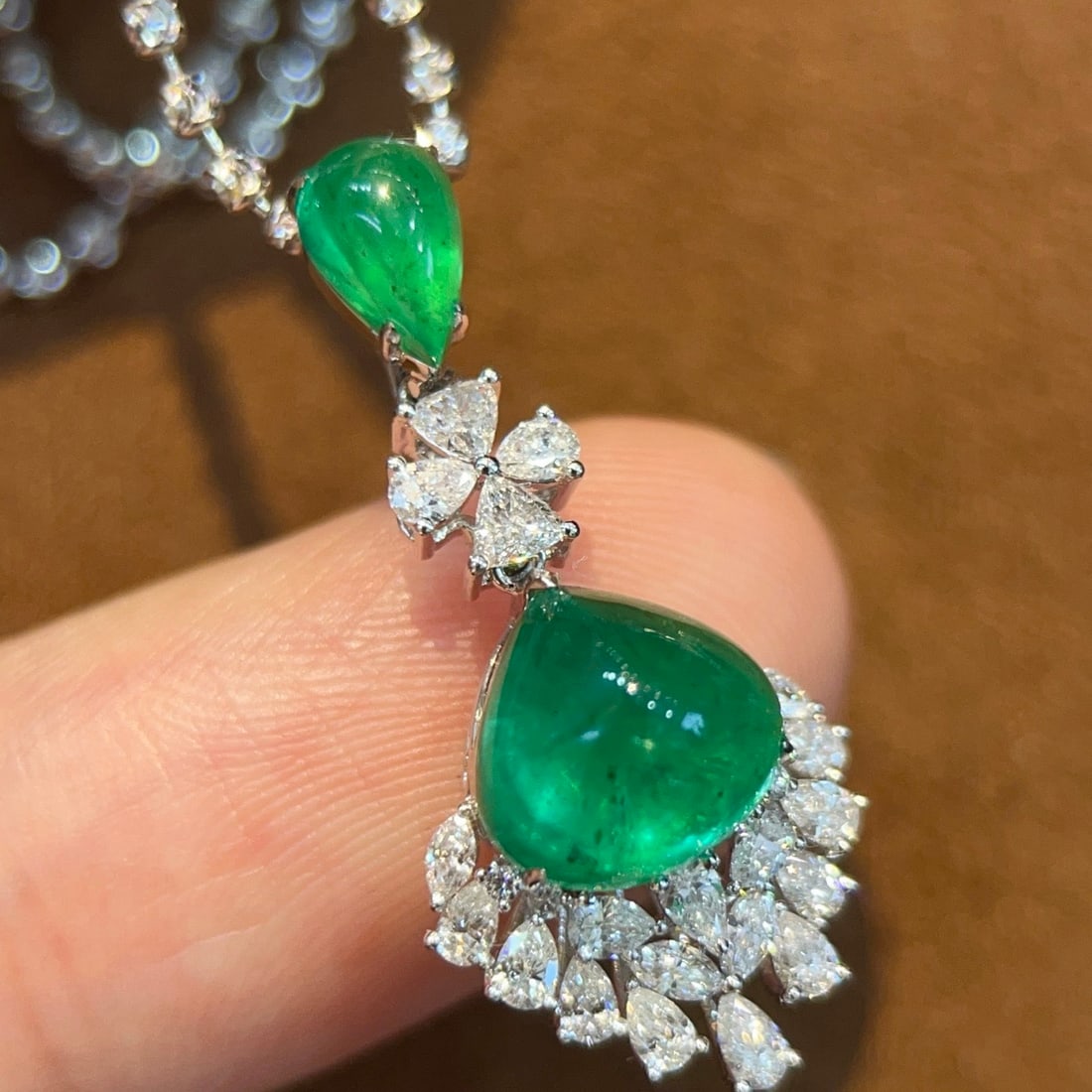 14k Gold 3.72 Ctw Natural Emerald & Diamond Pendant( Without Chain ) - 5