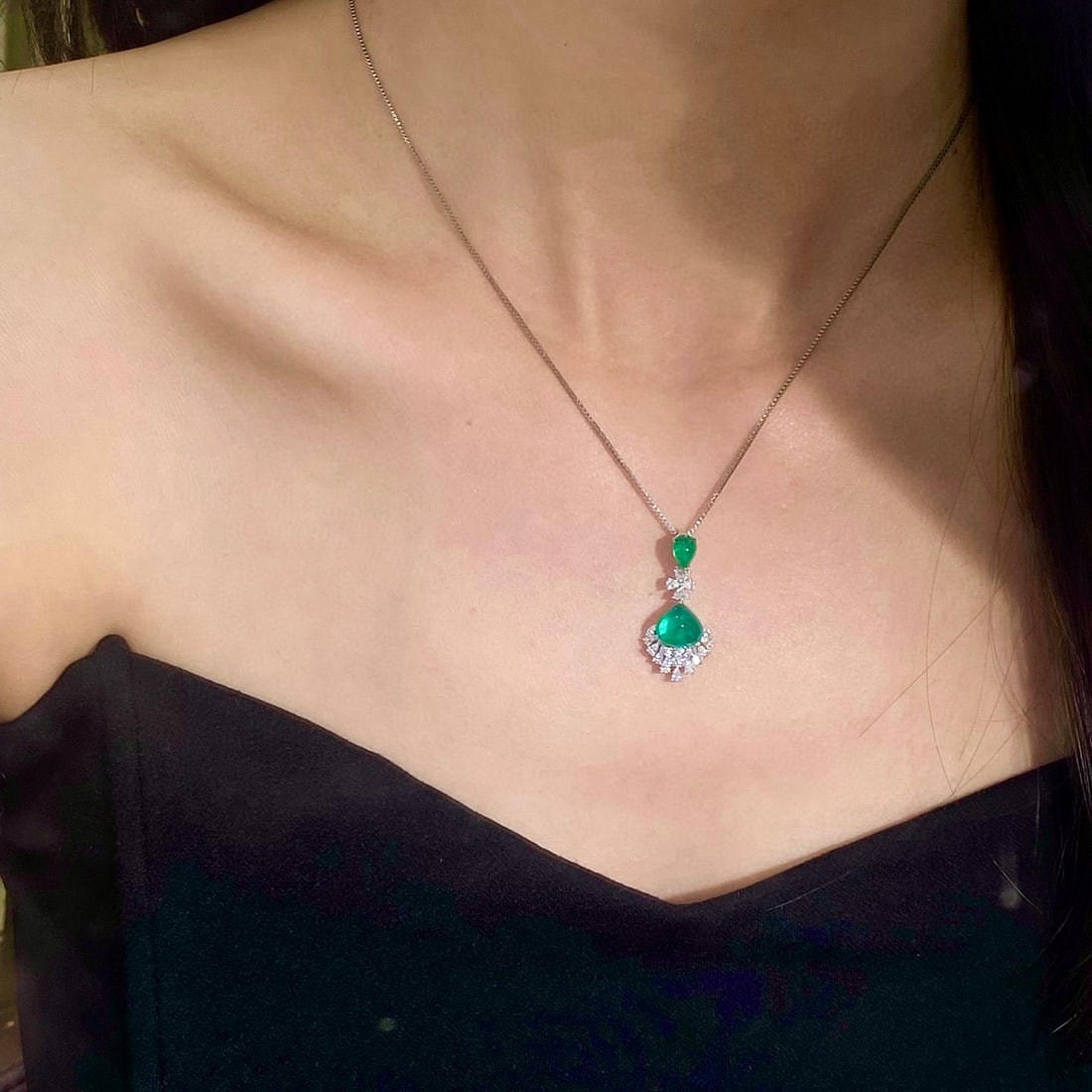 14k Gold 3.72 Ctw Natural Emerald & Diamond Pendant( Without Chain ) - 6