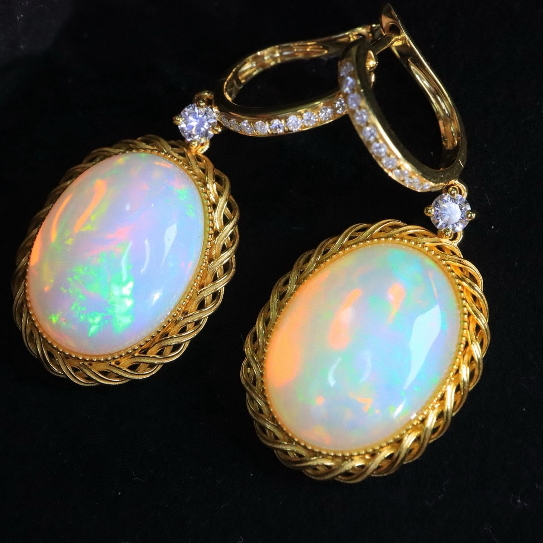 14k Gold 8.56 Ctw Natural Opal & Diamond Earrings (1 of 7)