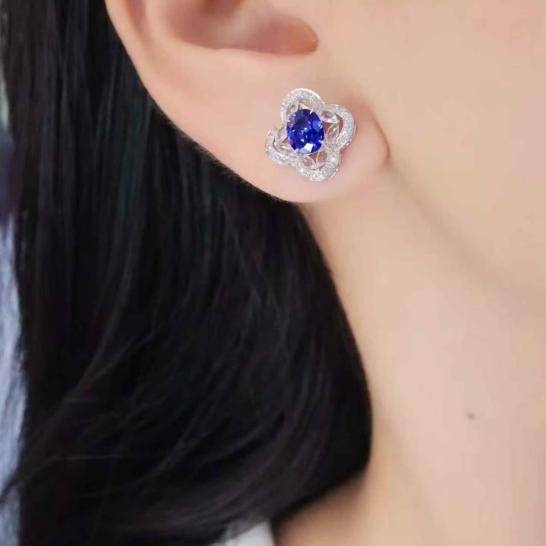 14k Gold 1.71 Ctw Natural Sapphire & Diamond Earrings - 2