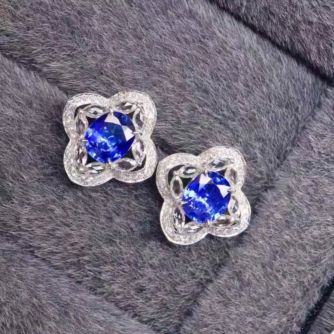14k Gold 1.71 Ctw Natural Sapphire & Diamond Earrings - 4