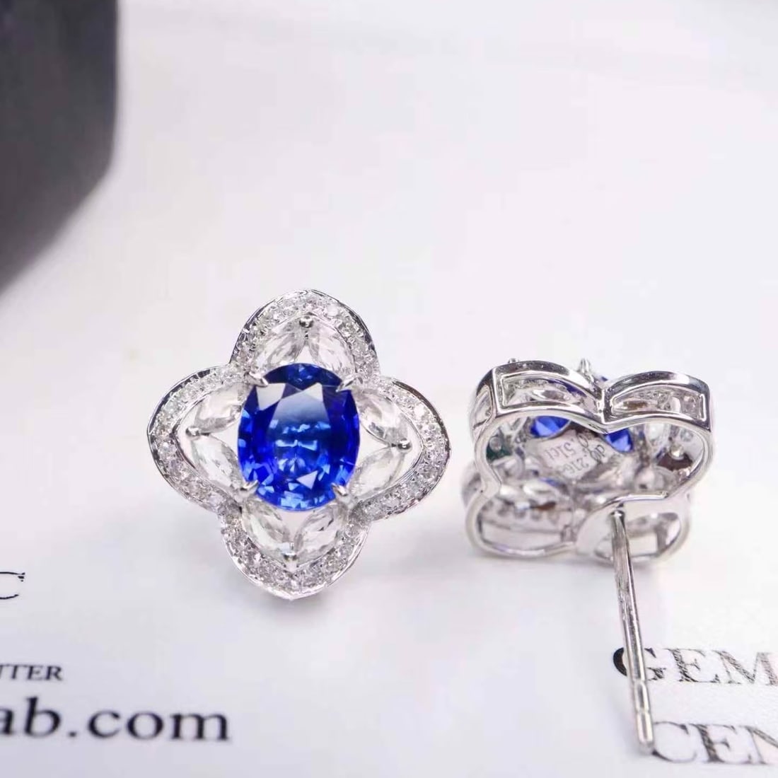14k Gold 1.71 Ctw Natural Sapphire & Diamond Earrings - 5