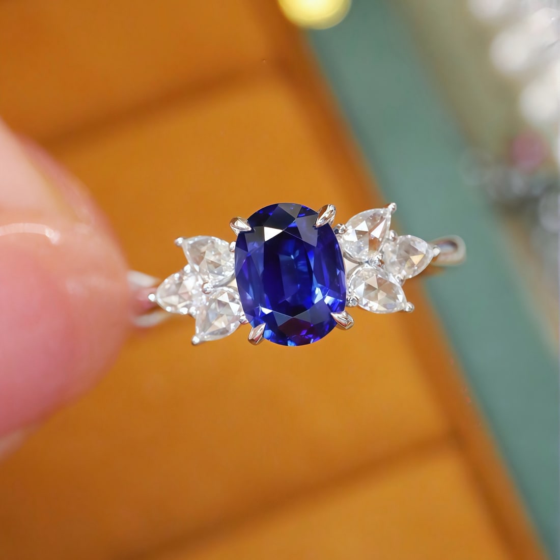 14k Gold 1.35 Ctw Natural Sapphire & Diamond Ring: Ref:231160437 // gold content:14k gold // ring size:7. 25us // // main gemstone:sapphire // shape:oval // carat weight:1. 15ct // color:blue // treatment:natural // // adjacent gemstone 2 : diamond //