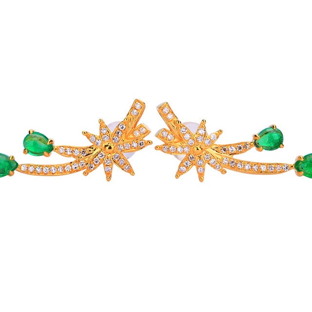 14k Gold 1.07 Ctw Vivid Green Natural Emerald & Diamond Earrings - 7
