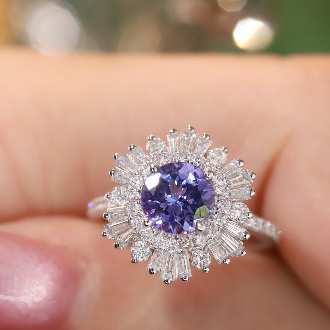 14k Gold 2.35 Ctw Natural Tanzanite & Diamond Ring: Ref:231153017 // gold content:14k gold // ring size:7. 25us // // main gemstone:tanzanite // shape:round // carat weight:1. 15ct // color:blue // treatment:natural // cut grade:g // // adjacent