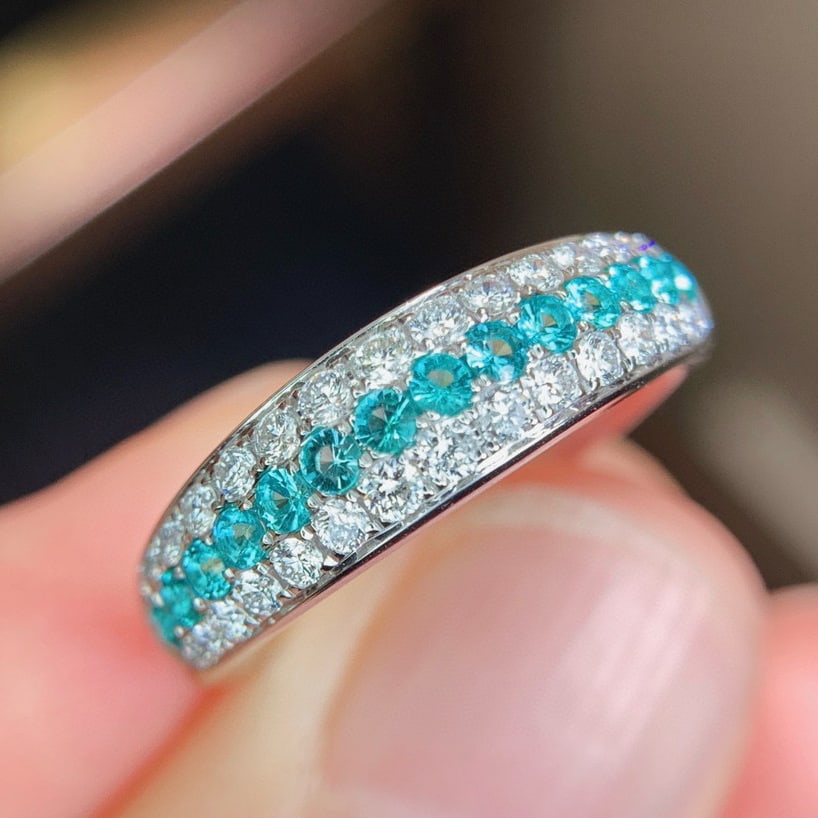 14k Gold 0.66 Ctw Natural Paraiba Tourmaline & Diamond Ring - 2