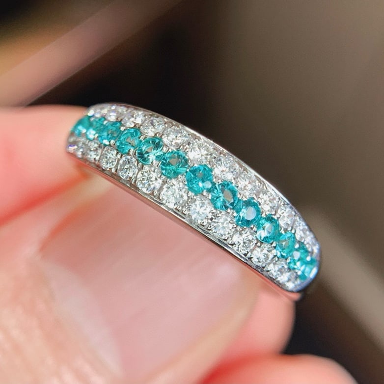 14k Gold 0.66 Ctw Natural Paraiba Tourmaline & Diamond Ring - 3