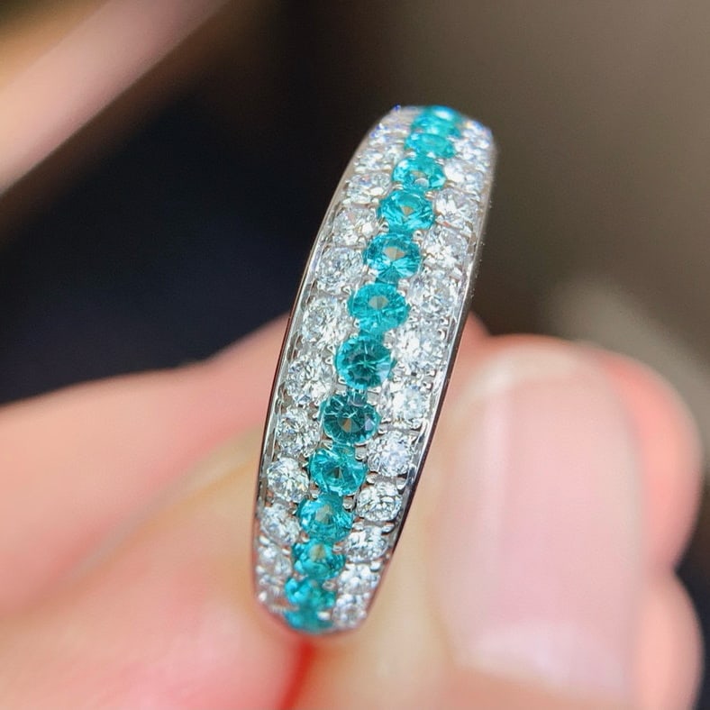 14k Gold 0.66 Ctw Natural Paraiba Tourmaline & Diamond Ring - 4