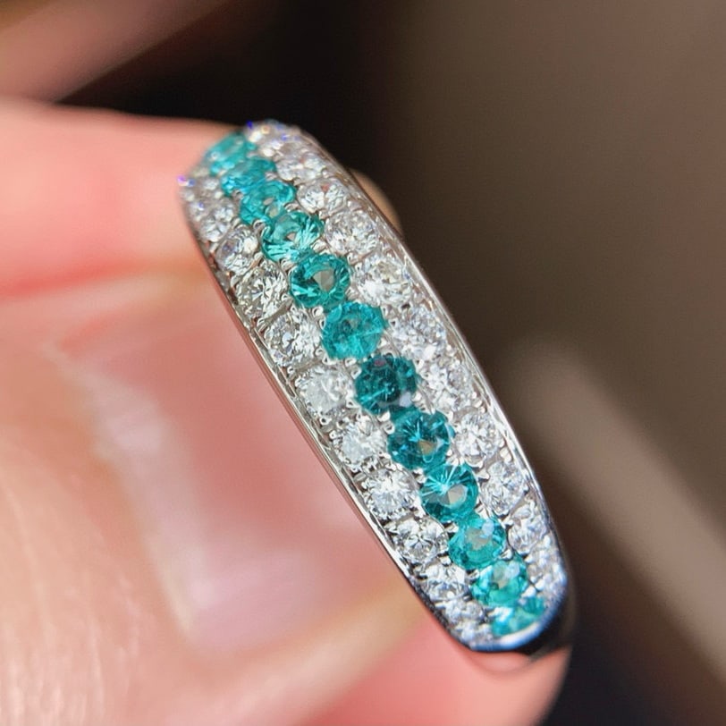 14k Gold 0.66 Ctw Natural Paraiba Tourmaline & Diamond Ring - 5