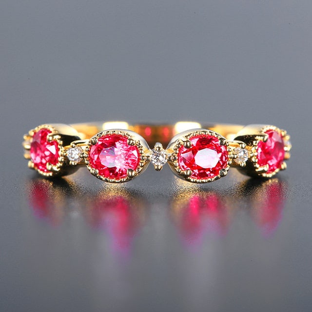 14k Gold 1.17 Ctw Natural Ruby & Diamond Ring: Ref:231153032 // gold content:14k gold // ring size:7. 25us // // main gemstone:ruby // shape:oval // carat weight:1. 12ct // color:red // treatment:natural // // adjacent gemstone 2 : diamond // numb