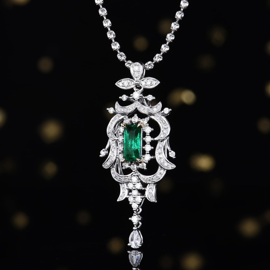 14k Gold 1.05 Ctw Natural Emerald & Diamond Pendant( Without Chain ) - 4