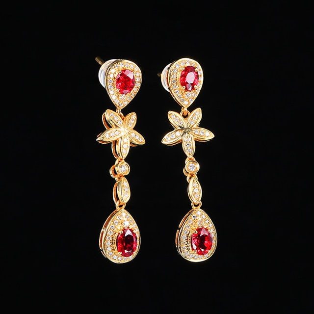 14k Gold 1.47 Ctw Natural Ruby & Diamond Earrings - 4