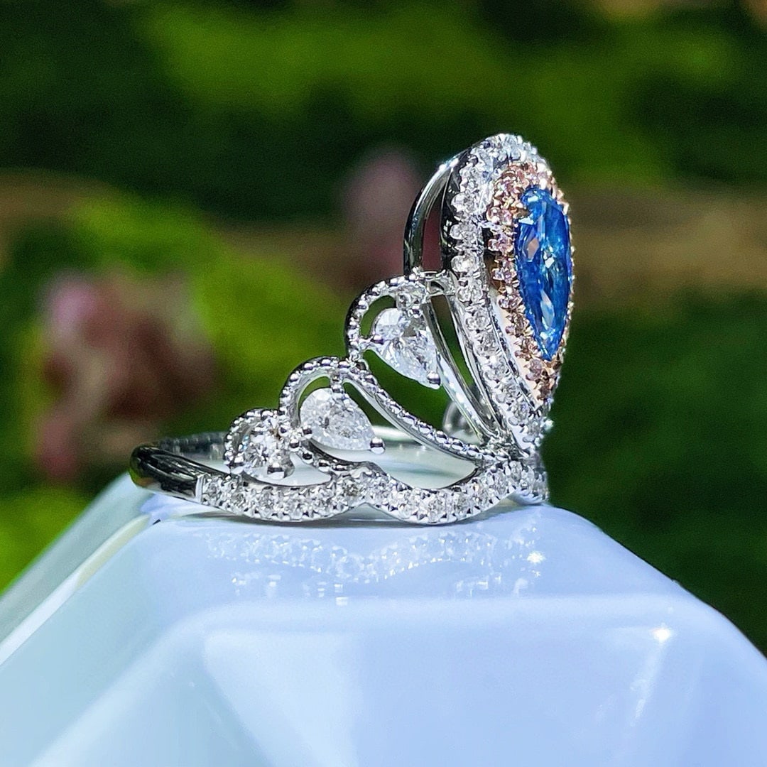 14k Gold 1.64 Ctw Natural Blue Diamond & Diamond Ring - 2