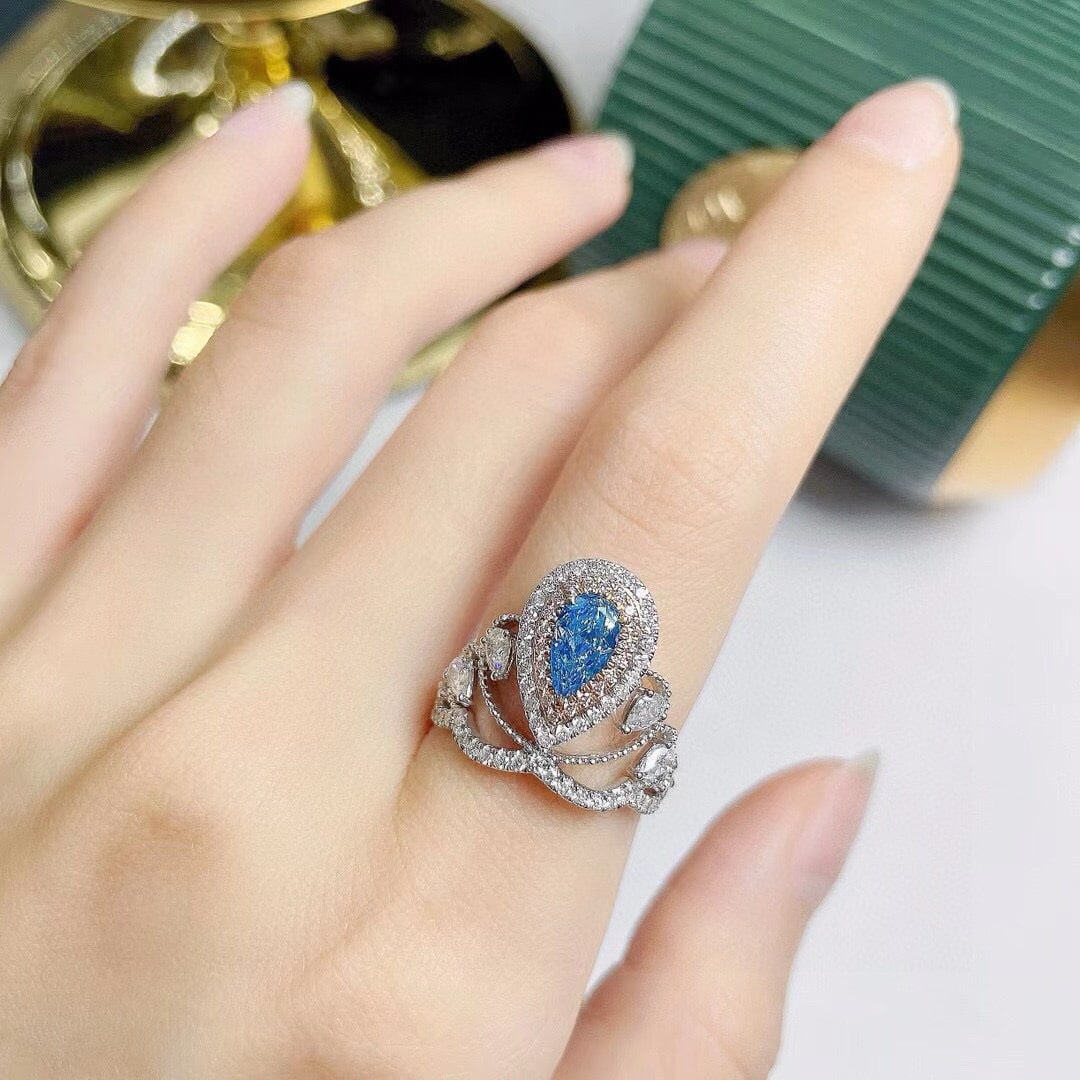 14k Gold 1.64 Ctw Natural Blue Diamond & Diamond Ring - 3