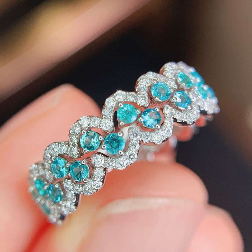 14k Gold 1.16 Ctw Natural Paraiba Tourmaline & Diamond Ring - 2