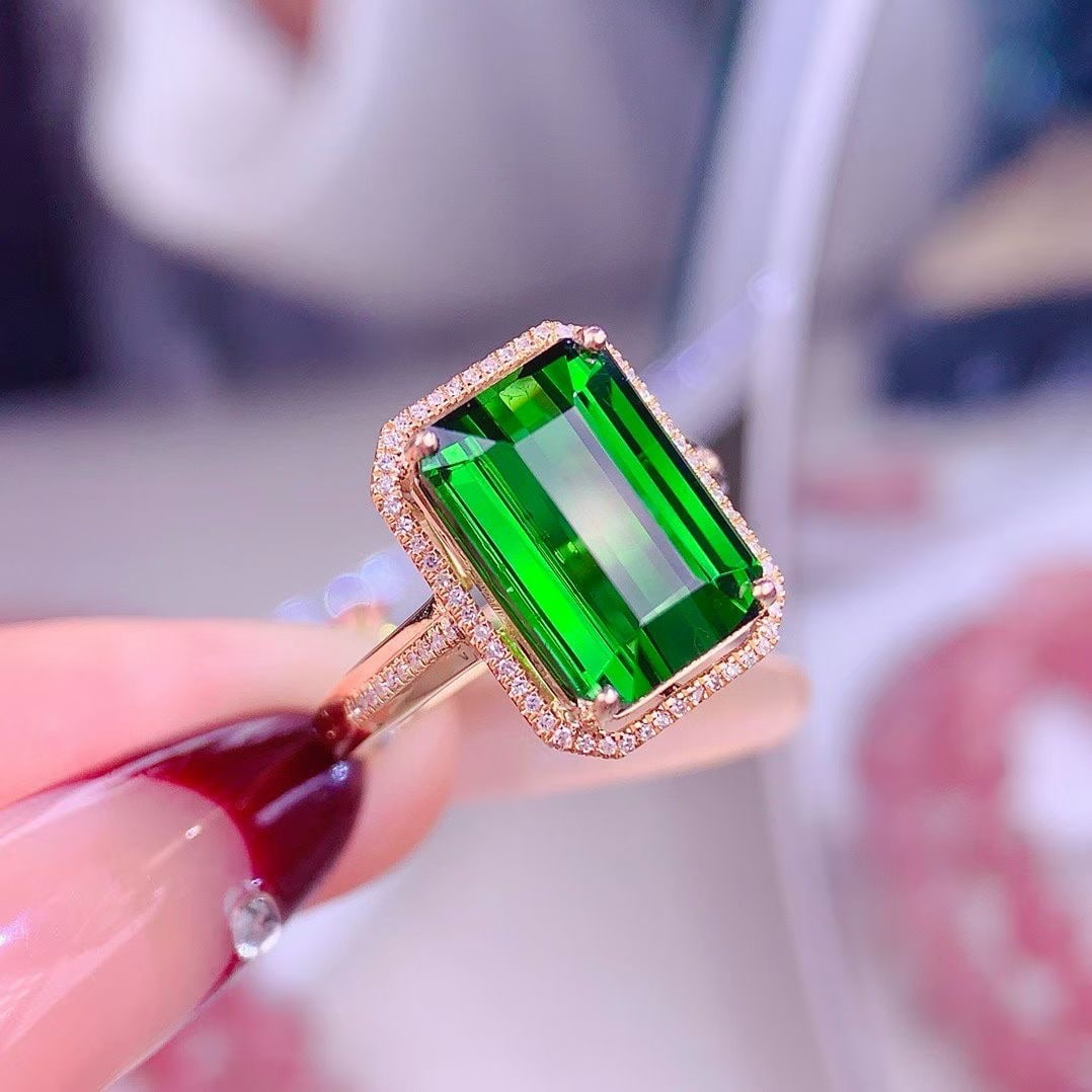 14k Gold 7.5 Ct Natural Tourmaline & Diamond Ring - 2
