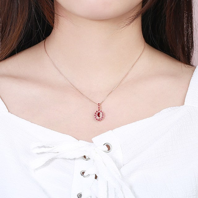 14k Gold 0.83 Ctw Natural Ruby & Ruby Pendant( Without Chain ) - 2